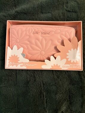 Betsey Johnson Peach Pink Floral Quilted Wristlet Wallet